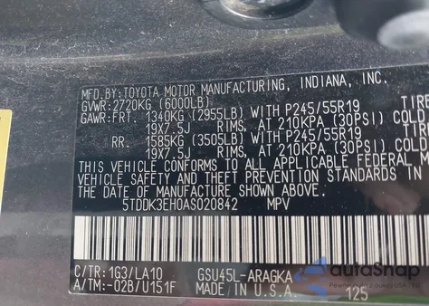 2010 Toyota Highlander Limited V6 из США, поврежденный, VIN 5TDDK3EH0AS020842